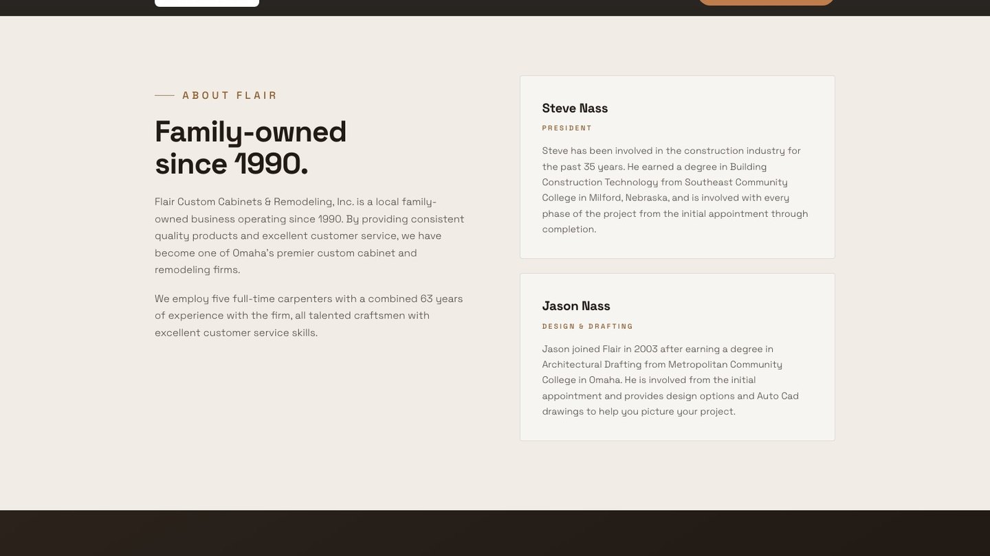 The about section of the new homepage