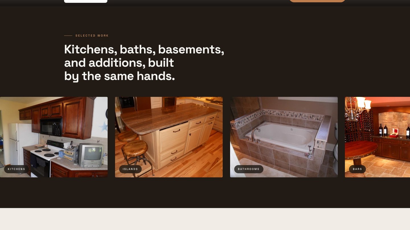 The work section of the new homepage